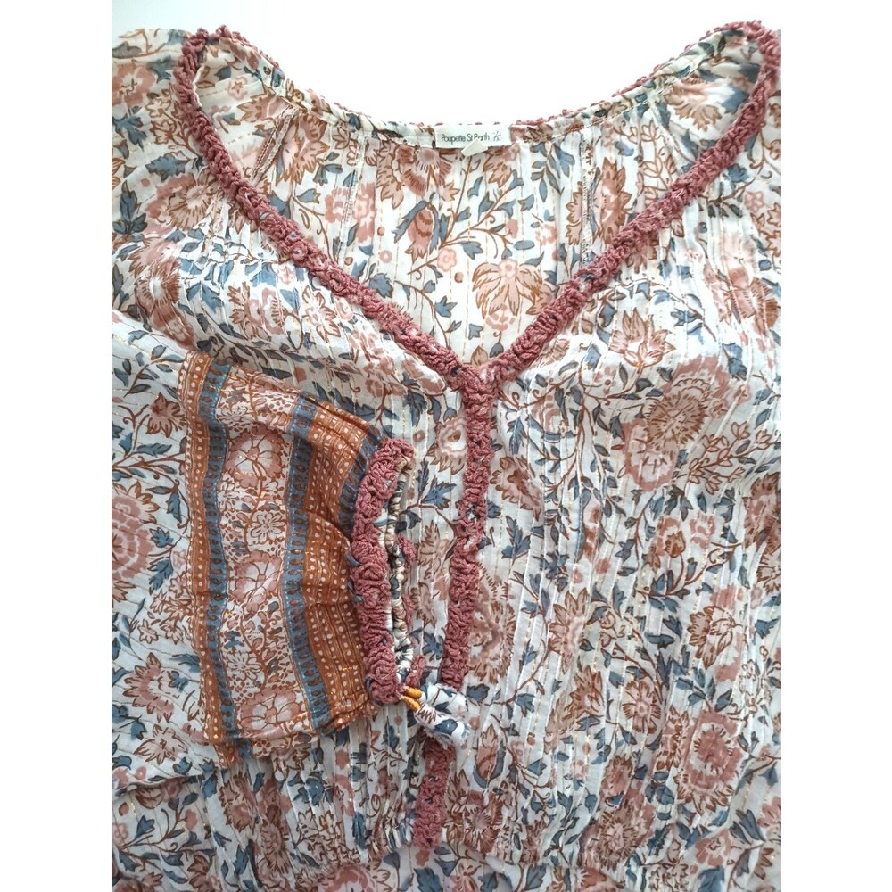 Poupette St Barth OS Floral Boho Oversized Top‎ Resortwear Festival Beach Crop
